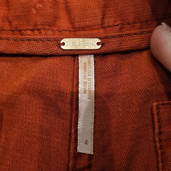 Free People Shorts Womens SIze 4 Micro Mini Denim Raw Fray Hem Burnt Orange - Picture 7 of 9